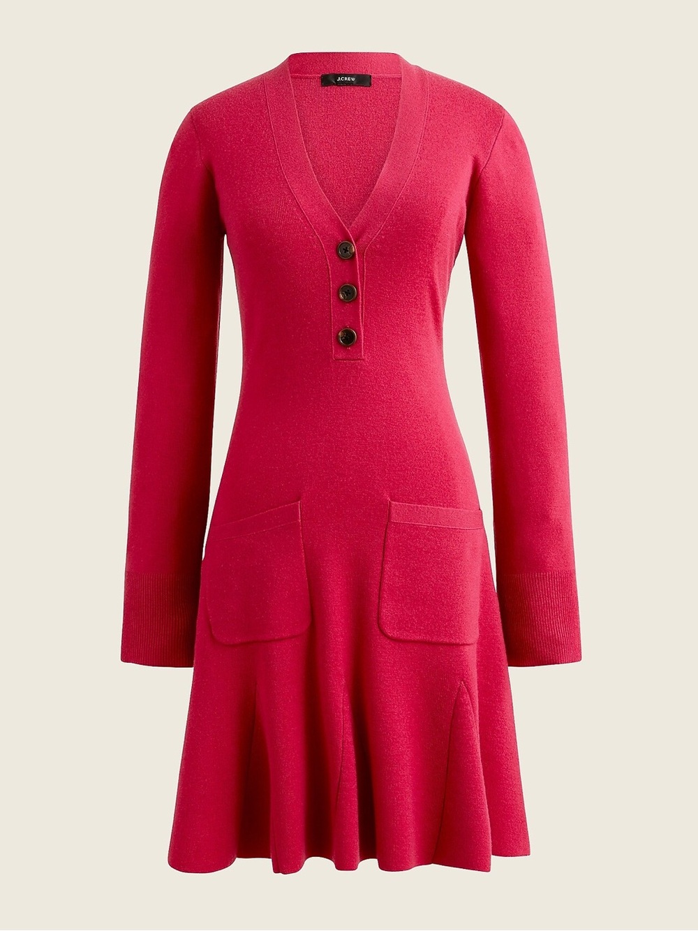 J. Crew | Merino Wool Blend V-Neck A-Line Sweater Dress, Raspberry, Size M